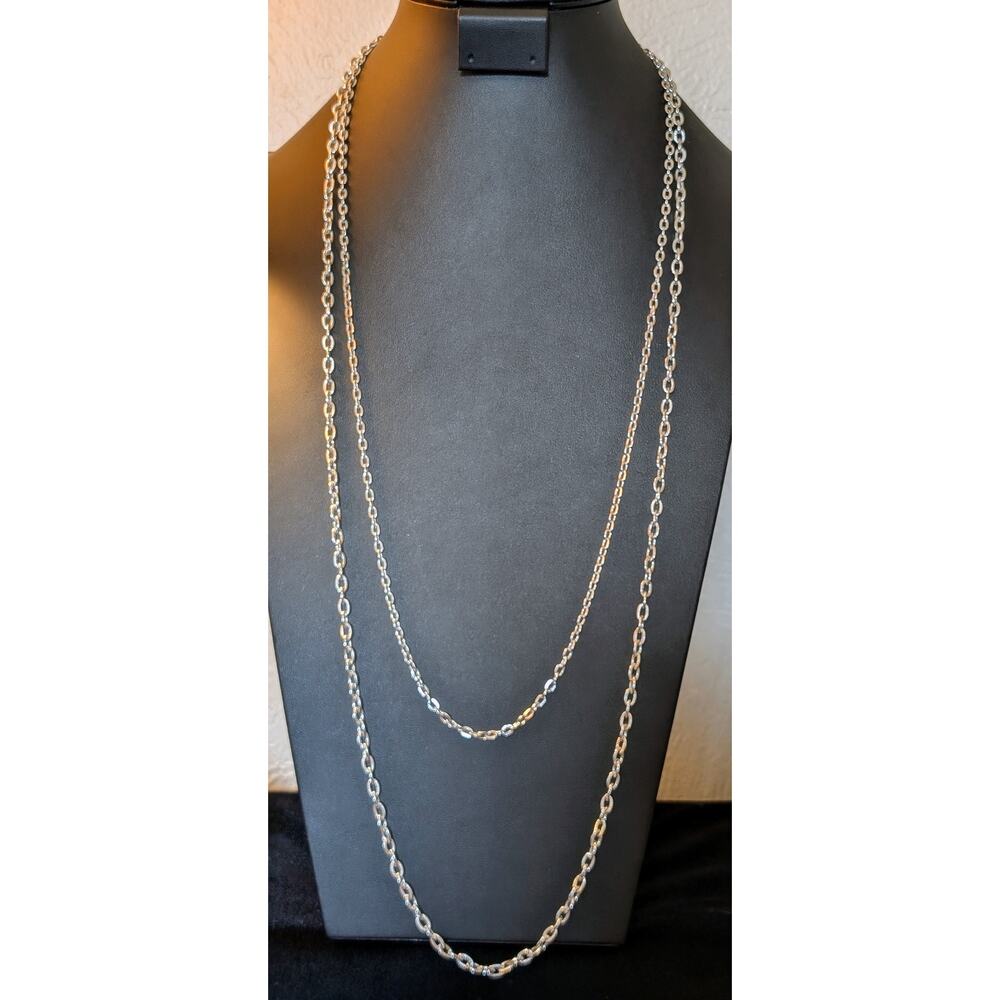 Sarah Cov Vintage Double Layer Silver Tone Textured Chain Necklace